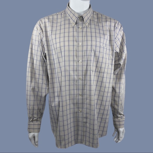 Izod Men’s 80’s 2 Ply Oxford Plaid Long Sleeve Dress Shirt - Picture 1 of 7